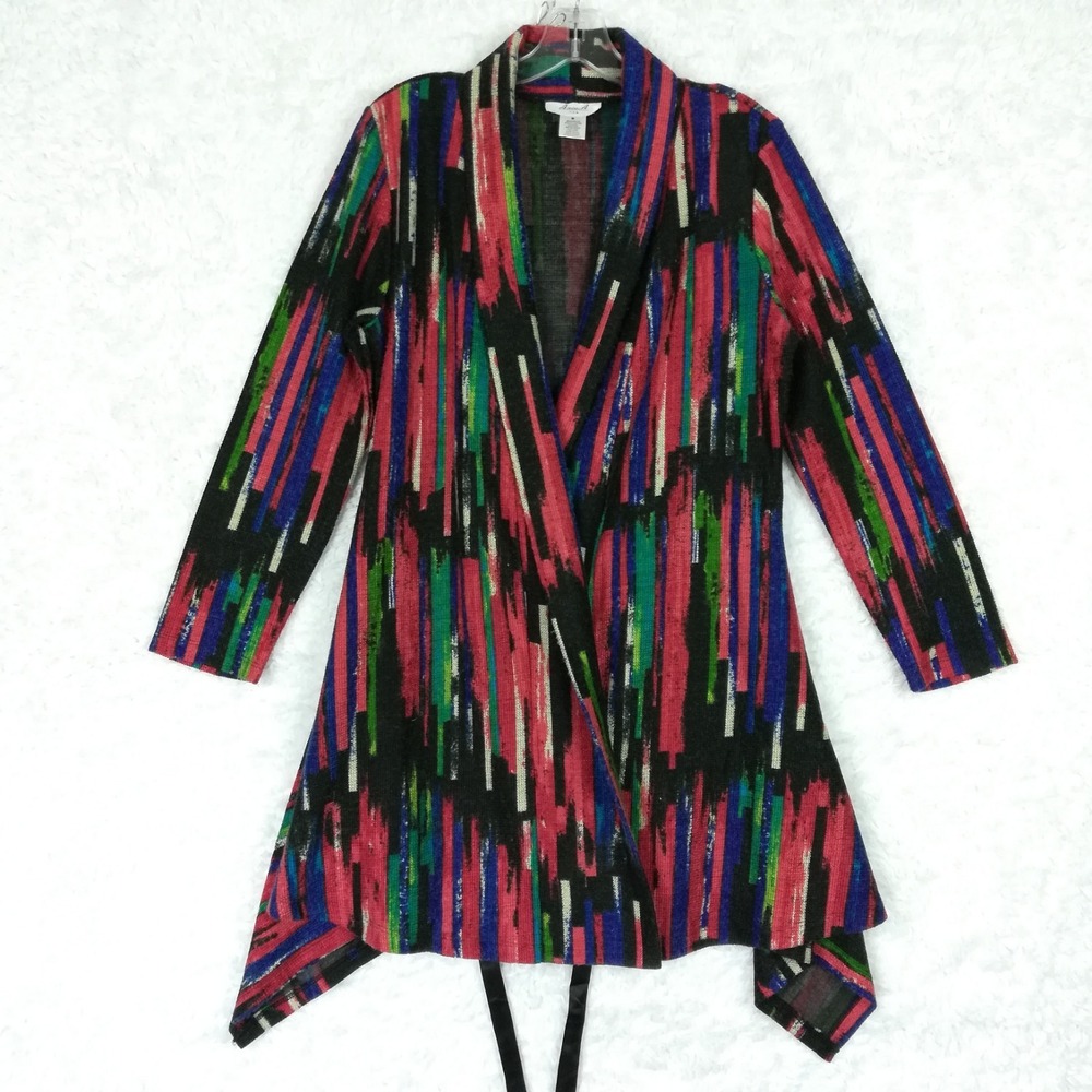 Vtg Anic.A USA Womens Sweater Cardigan Wool Blend Vibrant Abstract Geometric M